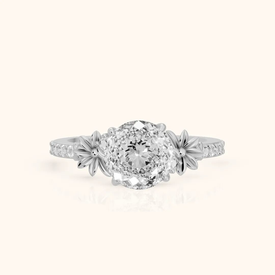 Leland Floral Pavé Portuguese Diamond Engagement Ring in Platinum — view 2
