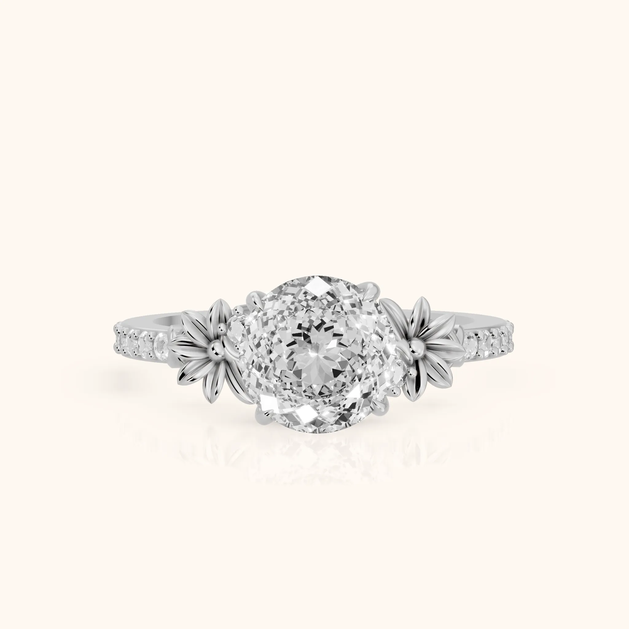 Leland Floral Pavé Portuguese Diamond Engagement Ring in Platinum — view 1