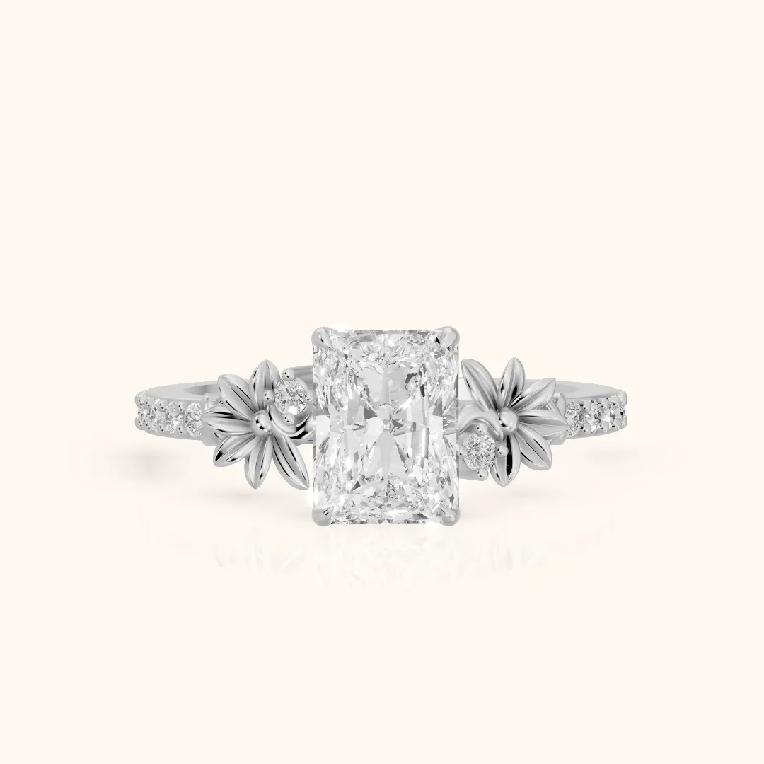 Leland Floral Pavé Radiant Diamond Engagement Ring in Platinum — view 2