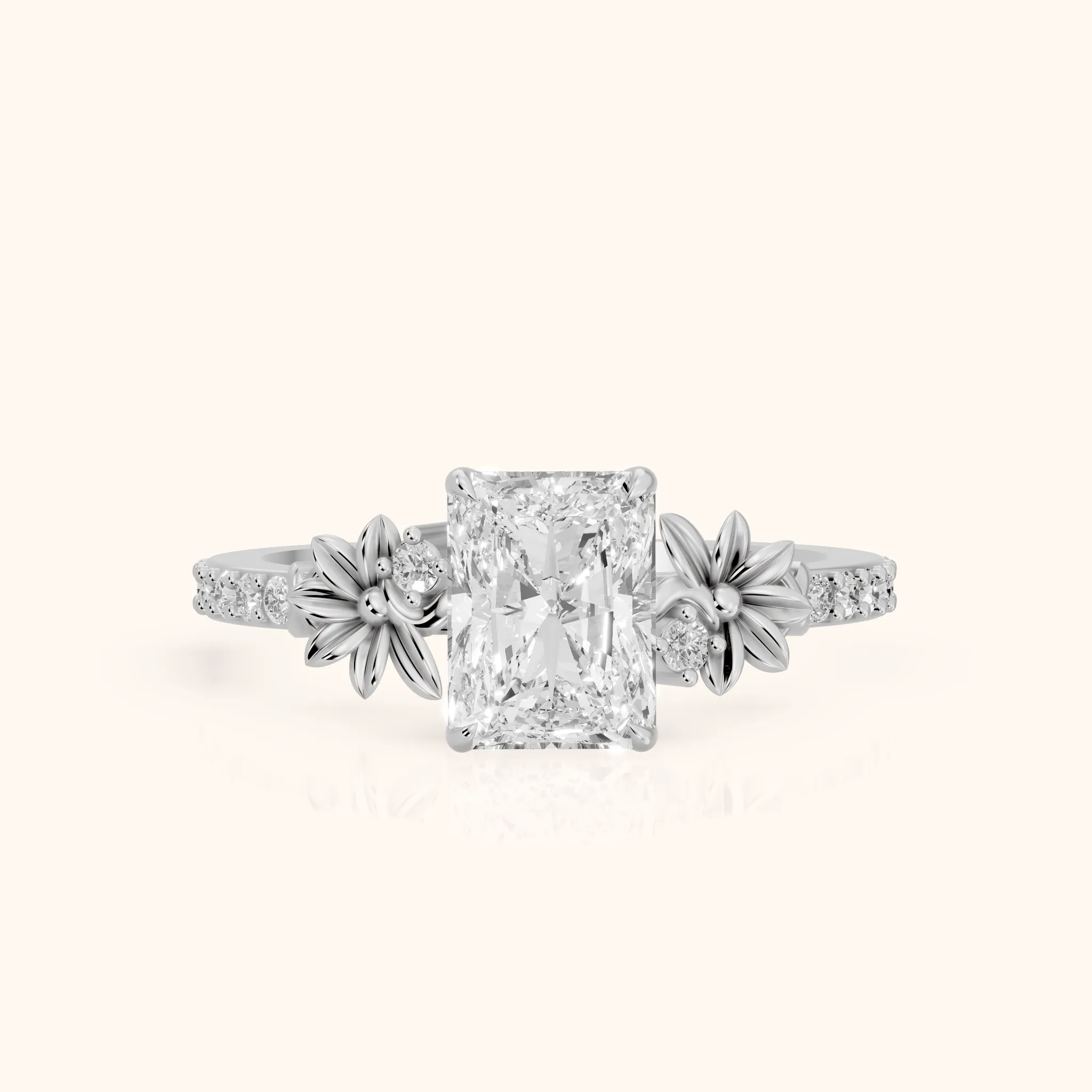 Leland Floral Pavé Radiant Diamond Engagement Ring in Platinum — view 1
