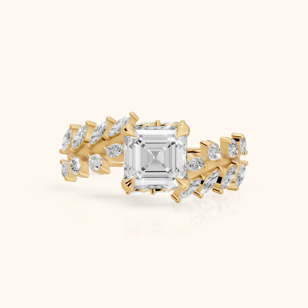 Beulah Leaf Garland Asscher Diamond Engagement Ring in Yellow Gold — view 2