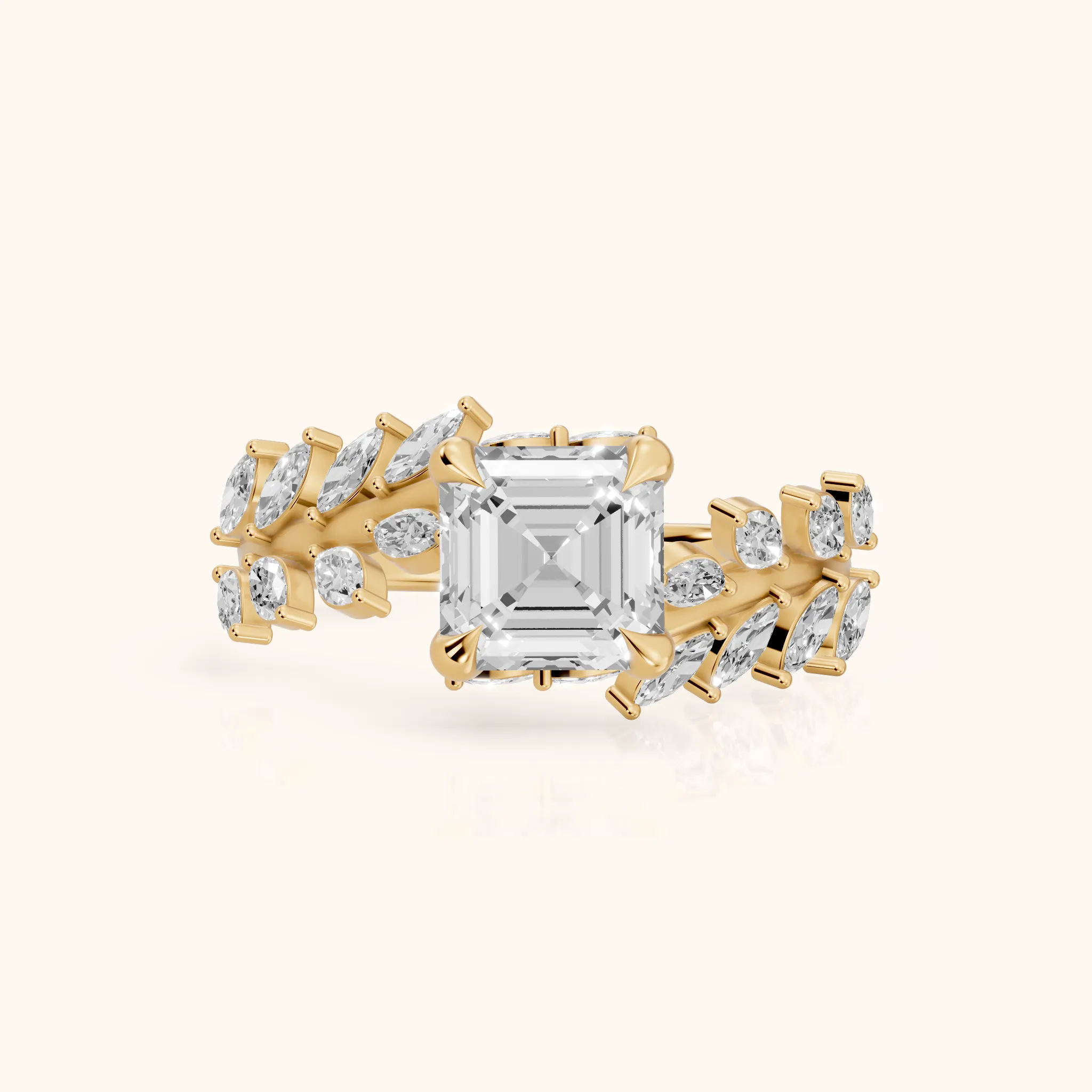 Beulah Leaf Garland Asscher Diamond Engagement Ring in Yellow Gold — view 1