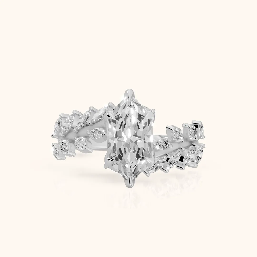 Beulah Leaf Garland Dutch Marquise Diamond Engagement Ring in White Gold — view 2
