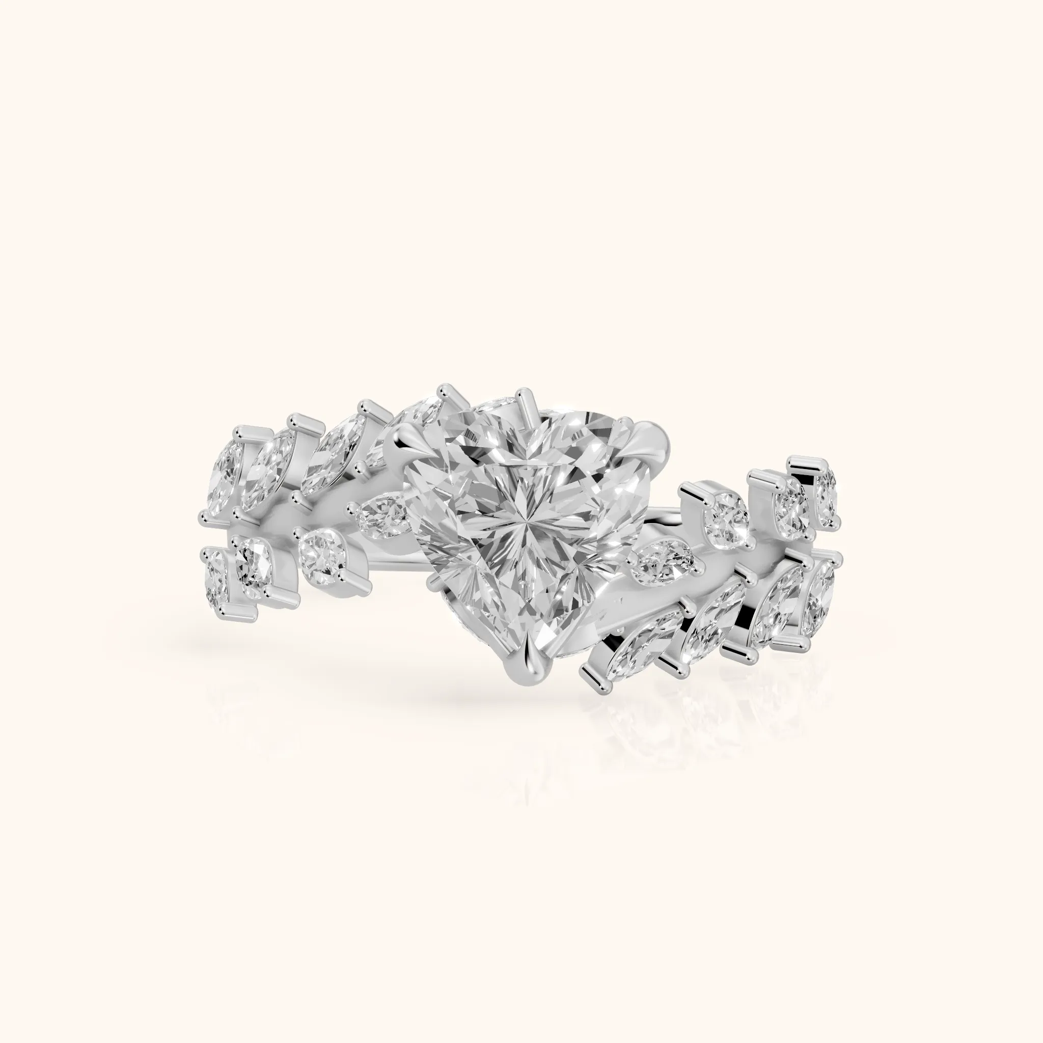 Beulah Leaf Garland Heart Diamond Engagement Ring in Platinum — view 1