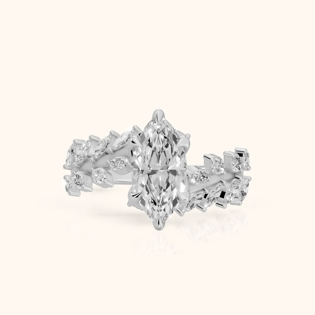 Beulah Leaf Garland Marquise Diamond Engagement Ring in White Gold — view 2