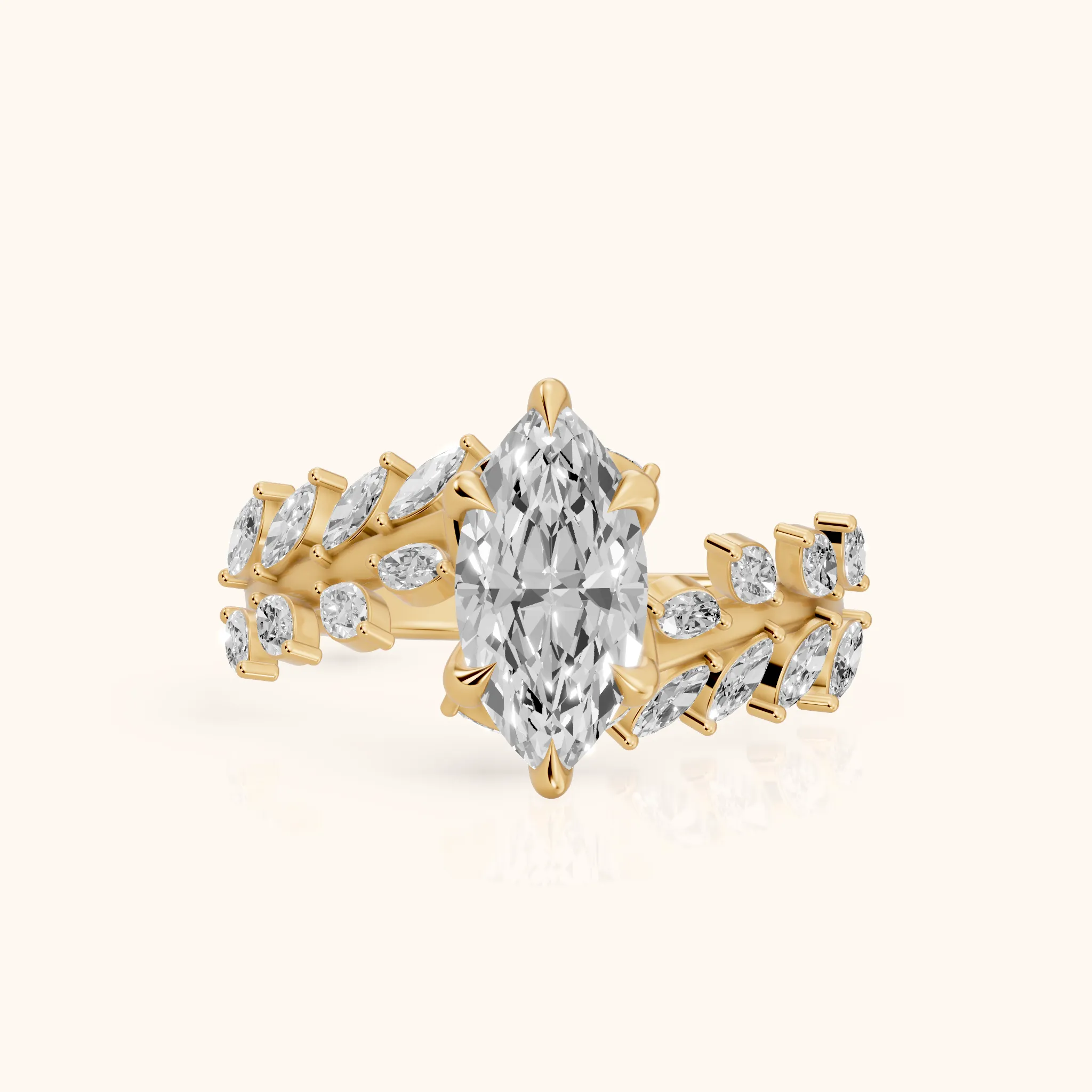 Beulah Leaf Garland Marquise Diamond Engagement Ring in Yellow Gold — view 1