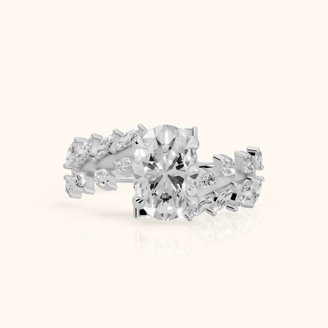 Beulah Leaf Garland Oval Diamond Engagement Ring in Silver — view 2