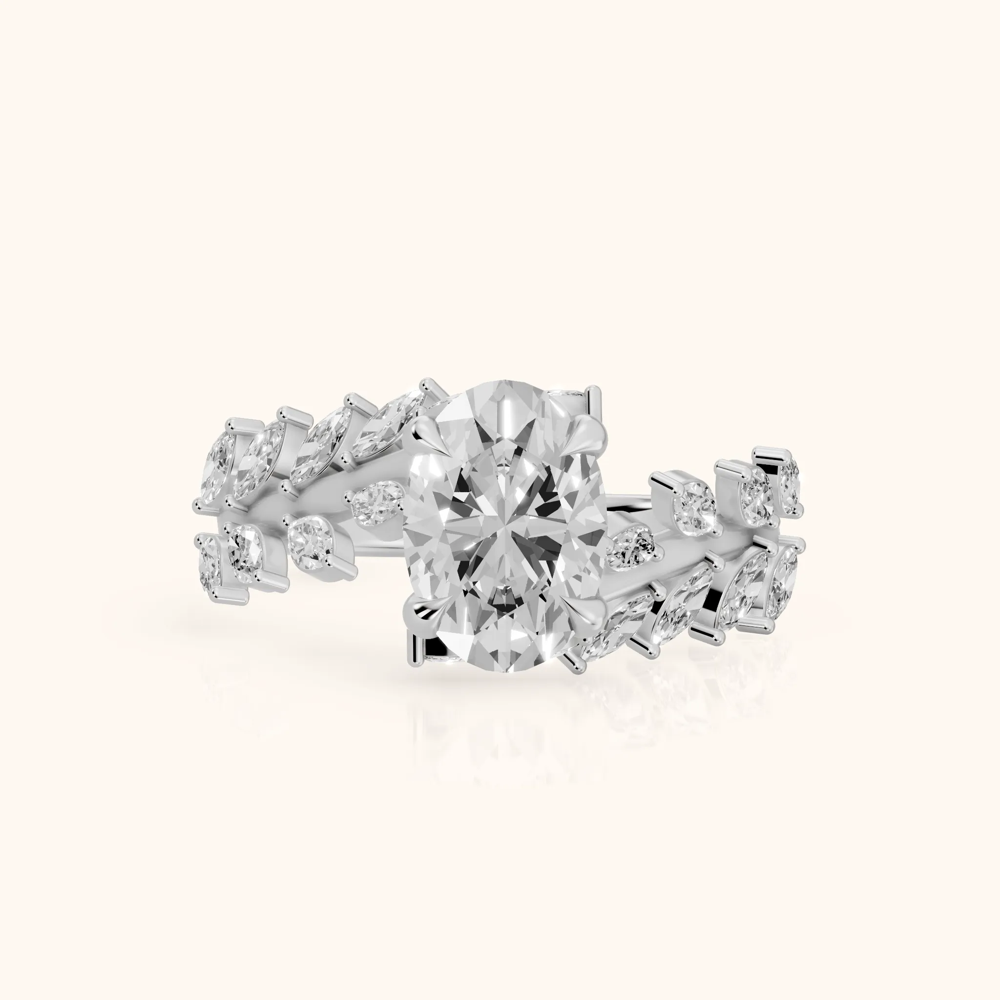 Beulah Leaf Garland Oval Diamond Engagement Ring in Silver — view 1