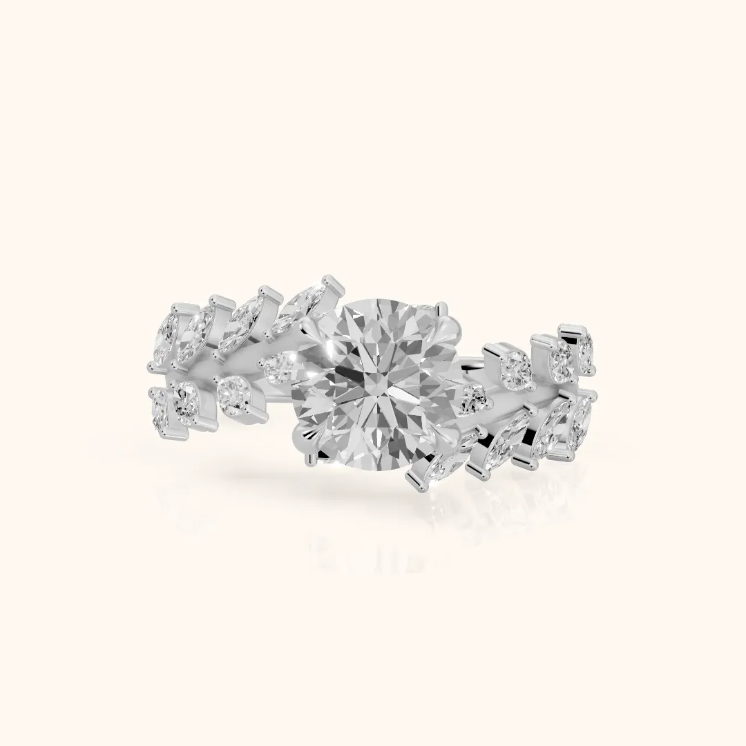 Beulah Leaf Garland Round Diamond Engagement Ring in White Gold — view 2