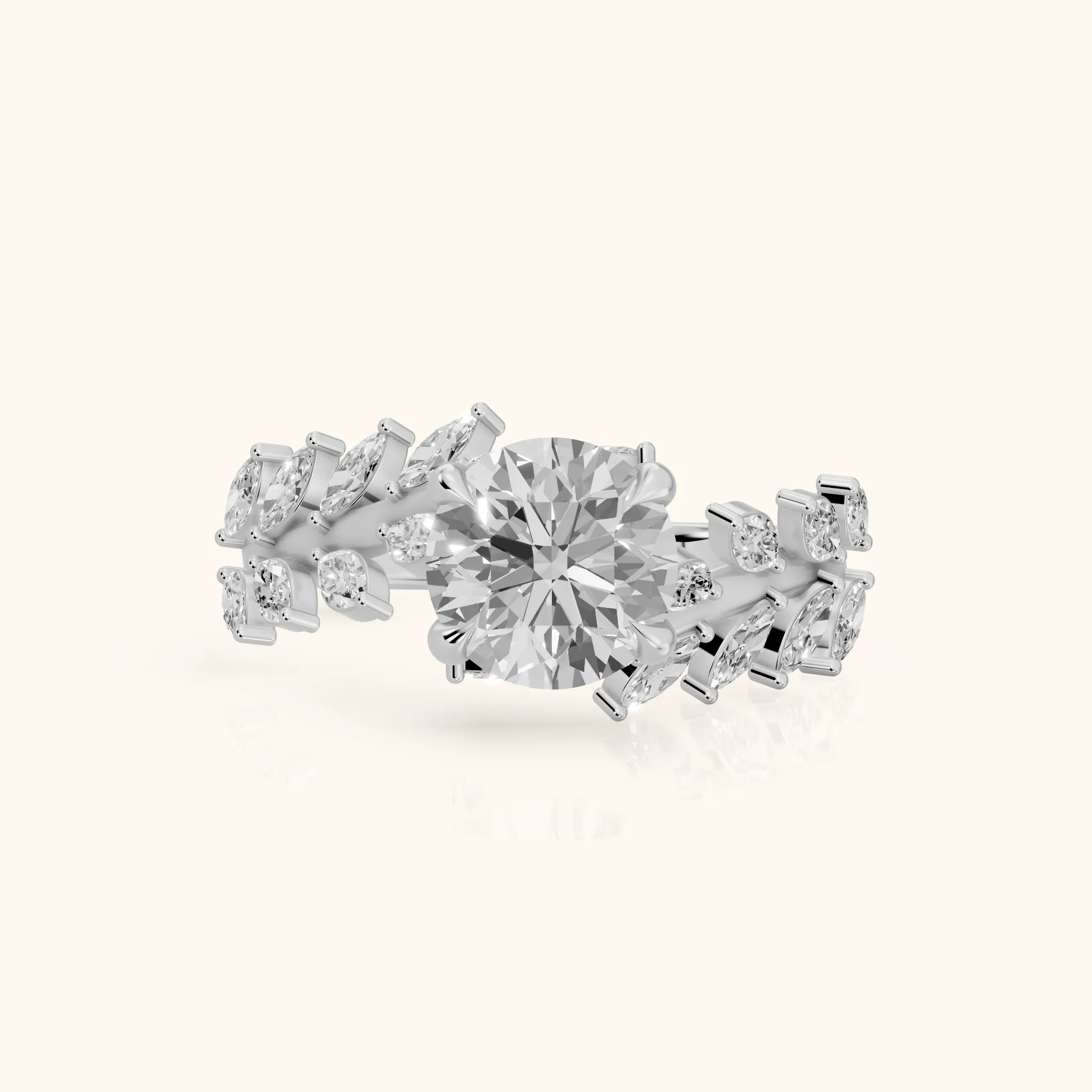 Beulah Leaf Garland Round Diamond Engagement Ring in White Gold — view 1