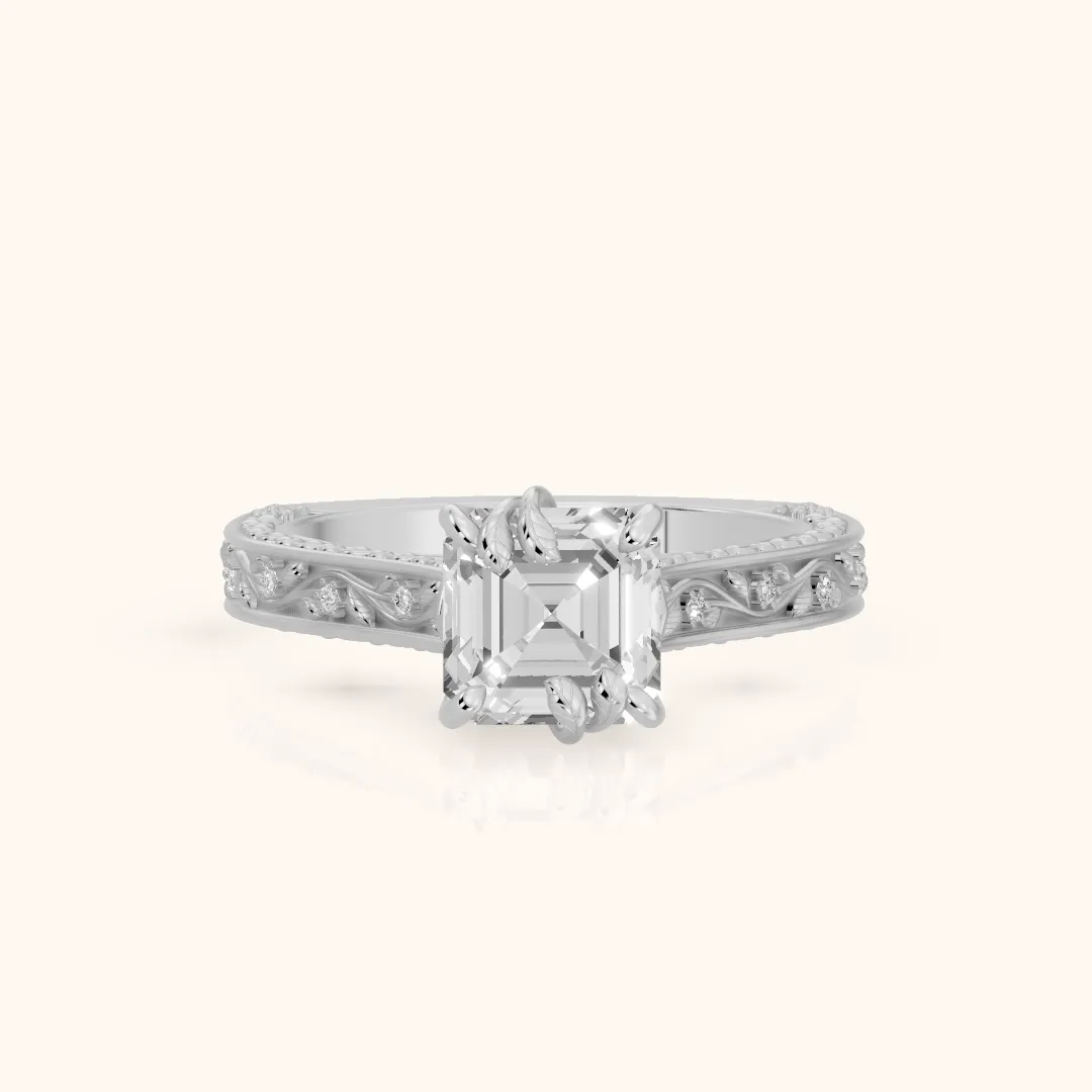 Laguna Vintage Vine Asscher Diamond Engagement Ring in Silver — view 2