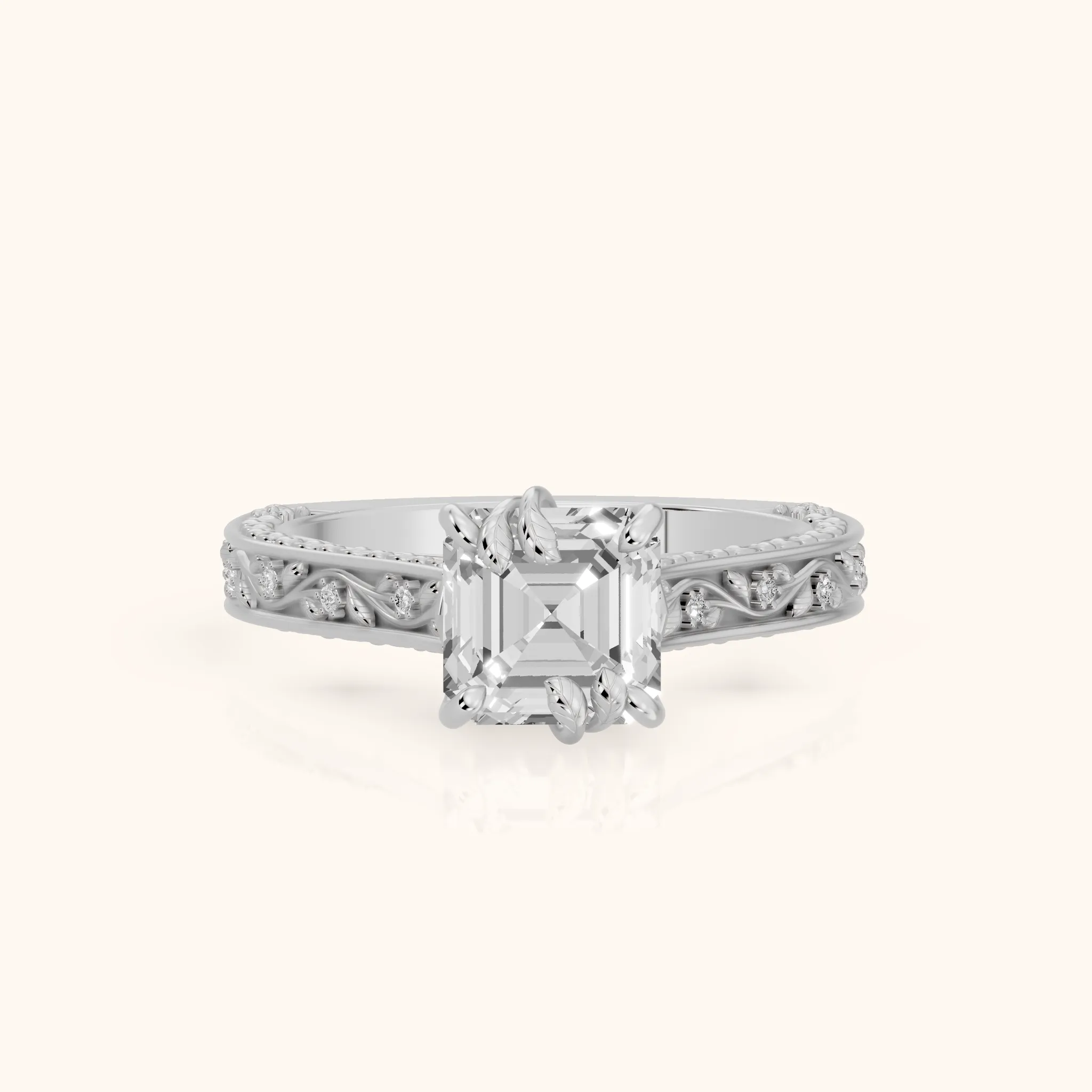 Laguna Vintage Vine Asscher Diamond Engagement Ring in Silver — view 1