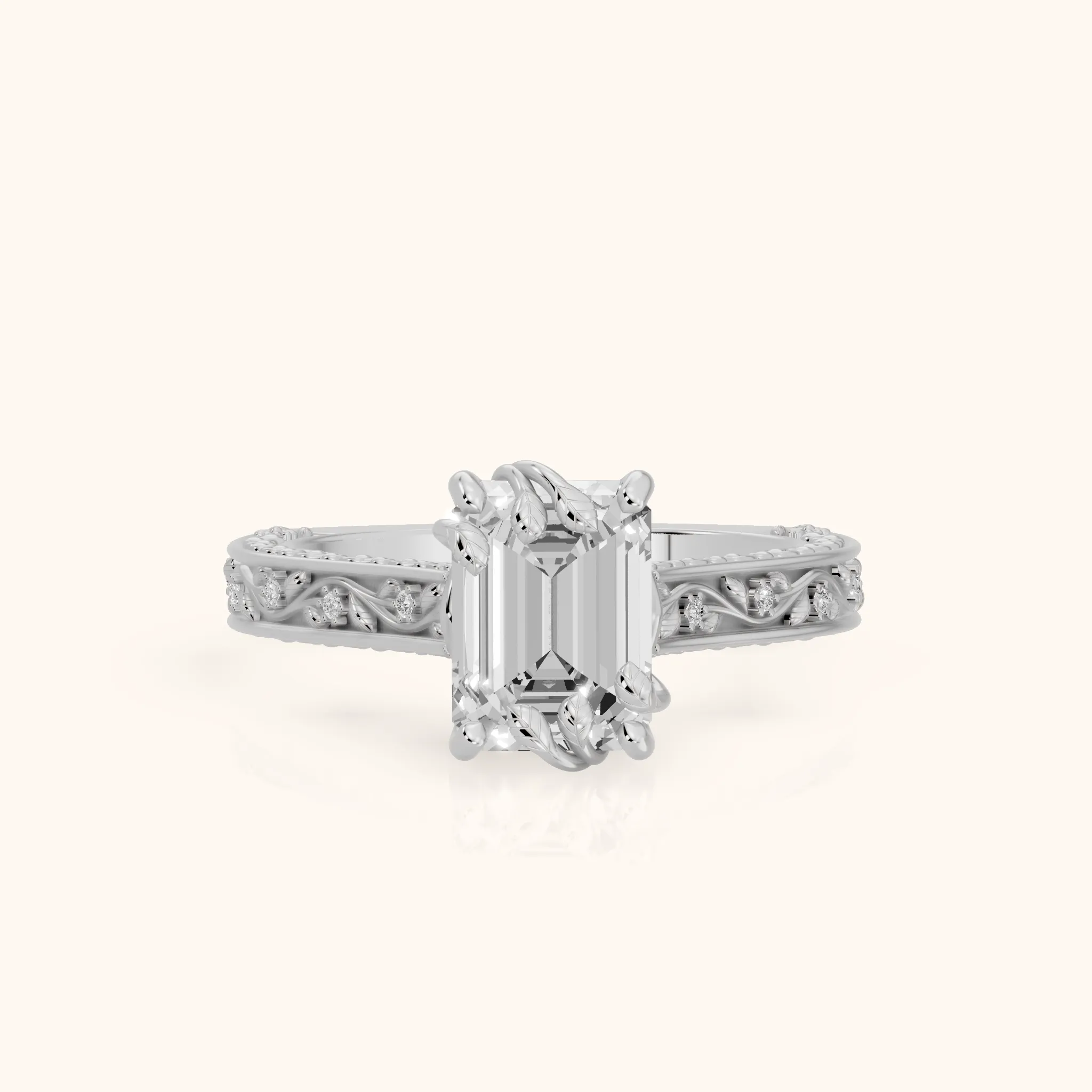 Laguna Vintage Vine Emerald Diamond Engagement Ring in White Gold — view 1