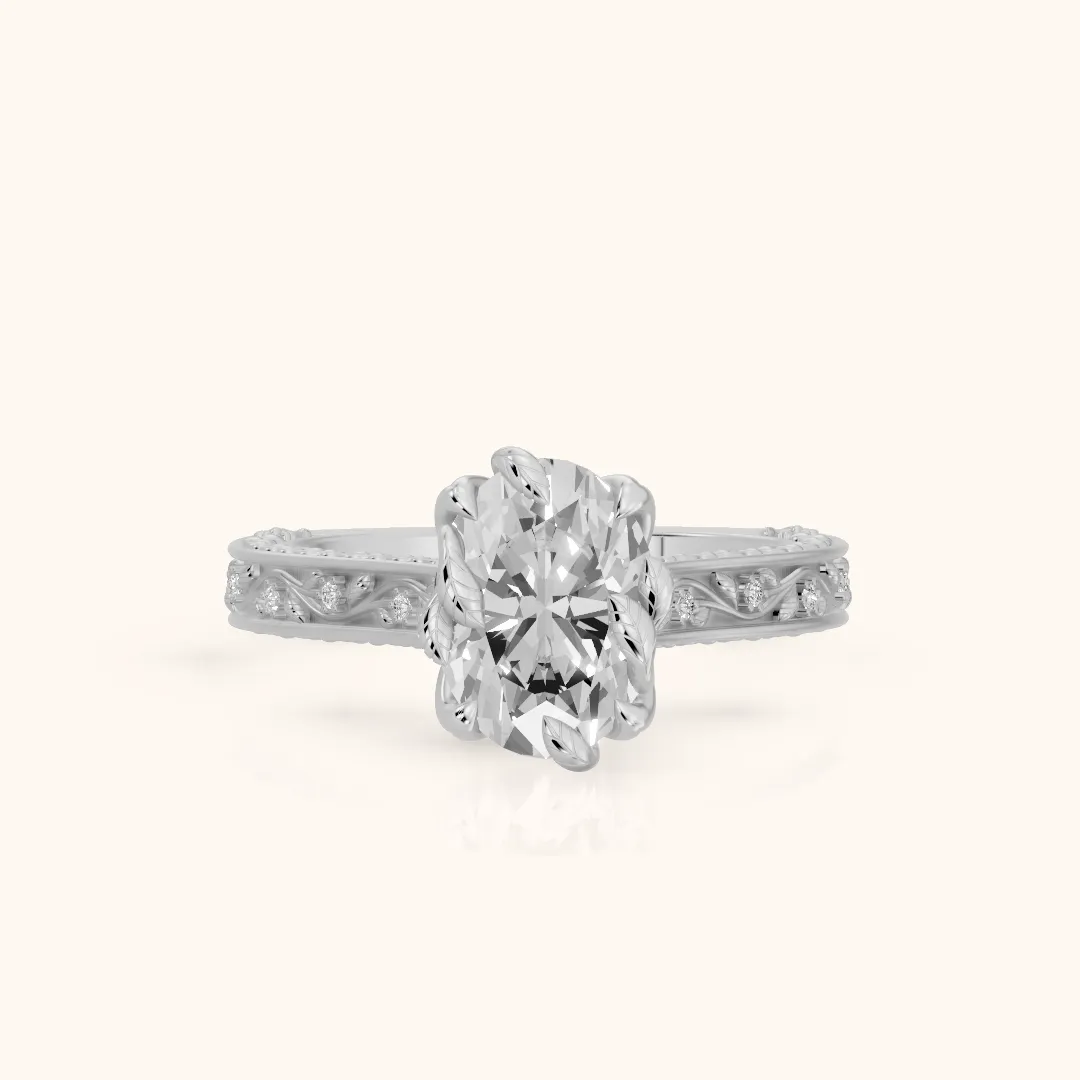 Laguna Vintage Vine Oval Diamond Engagement Ring in White Gold — view 2