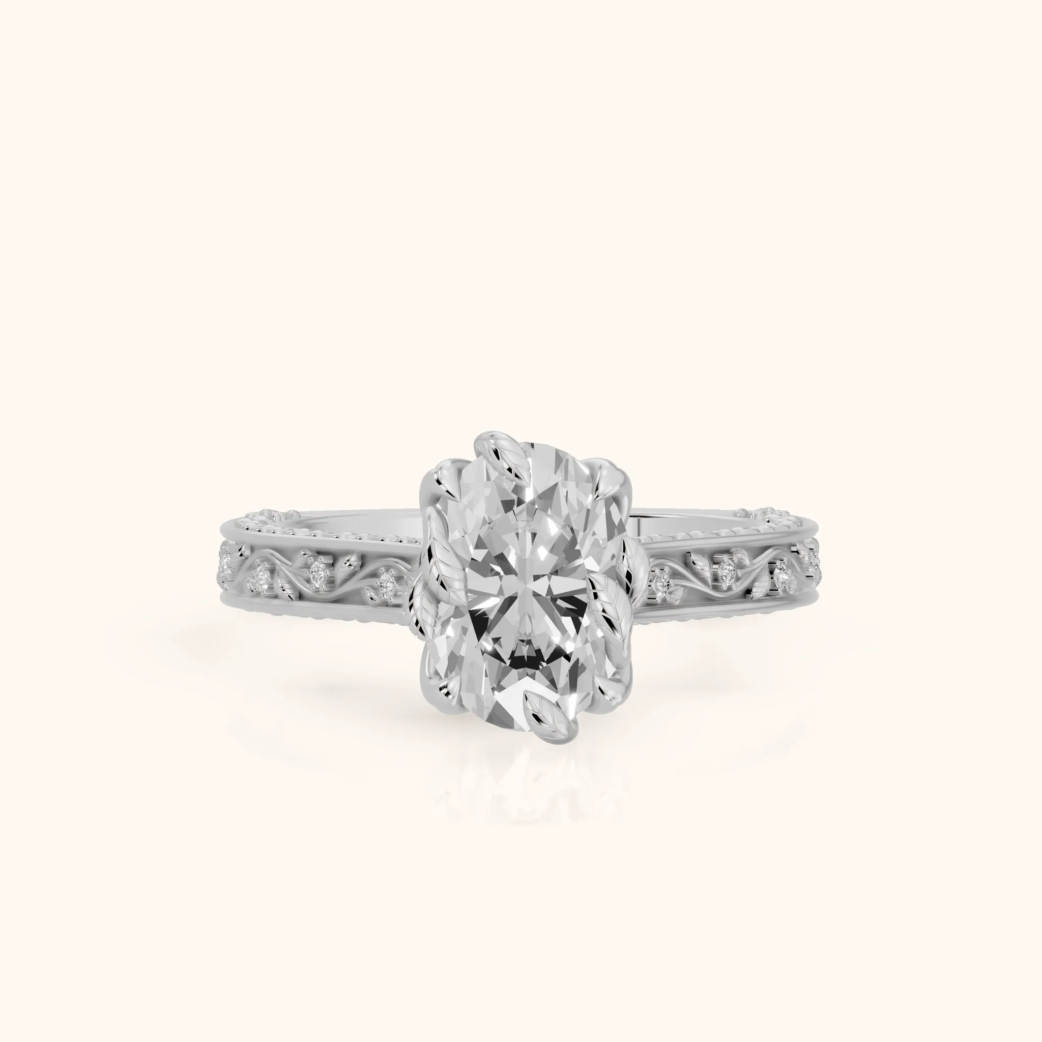 Laguna Vintage Vine Oval Diamond Engagement Ring in White Gold — view 1