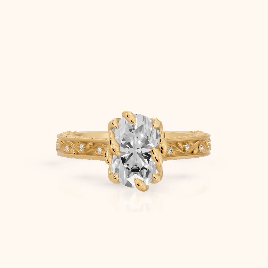 Laguna Vintage Vine Oval Diamond Engagement Ring in Yellow Gold — view 2