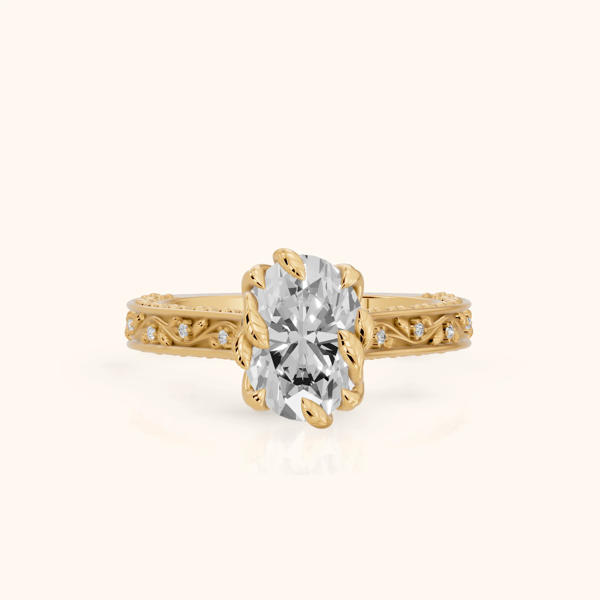 Laguna Vintage Vine Oval Diamond Engagement Ring in Yellow Gold — view 1