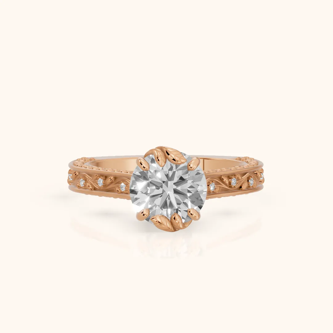 Laguna Vintage Vine Round Diamond Engagement Ring in Rose Gold — view 2