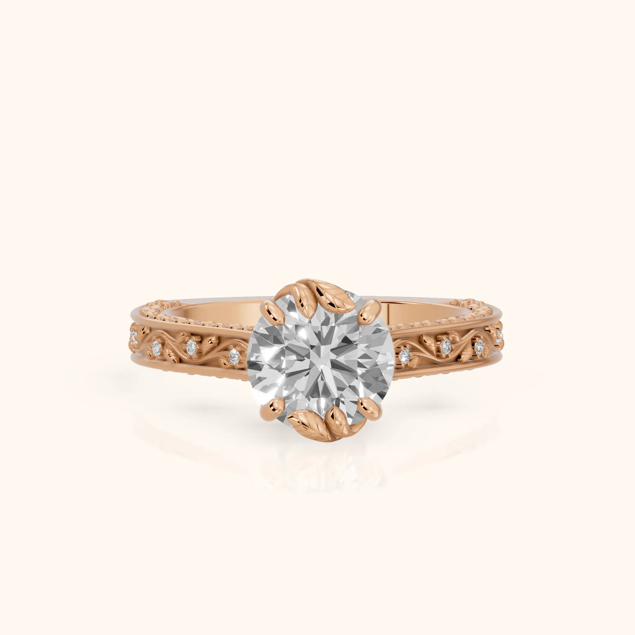 Laguna Vintage Vine Round Diamond Engagement Ring in Rose Gold — view 1