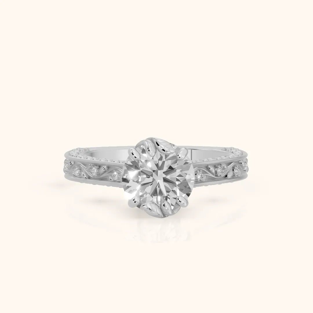 Laguna Vintage Vine Round Diamond Engagement Ring in White Gold — view 2