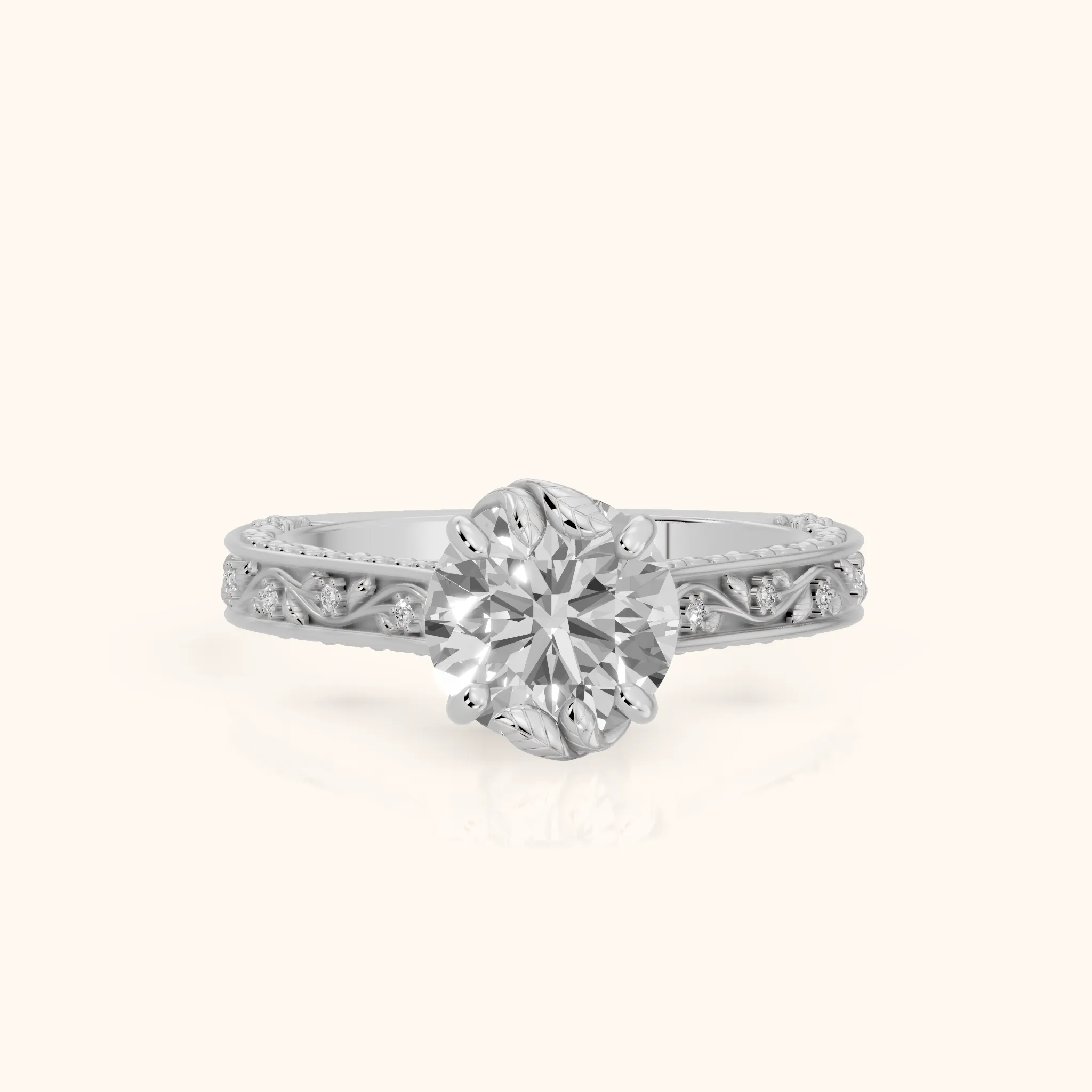 Laguna Vintage Vine Round Diamond Engagement Ring in White Gold — view 1