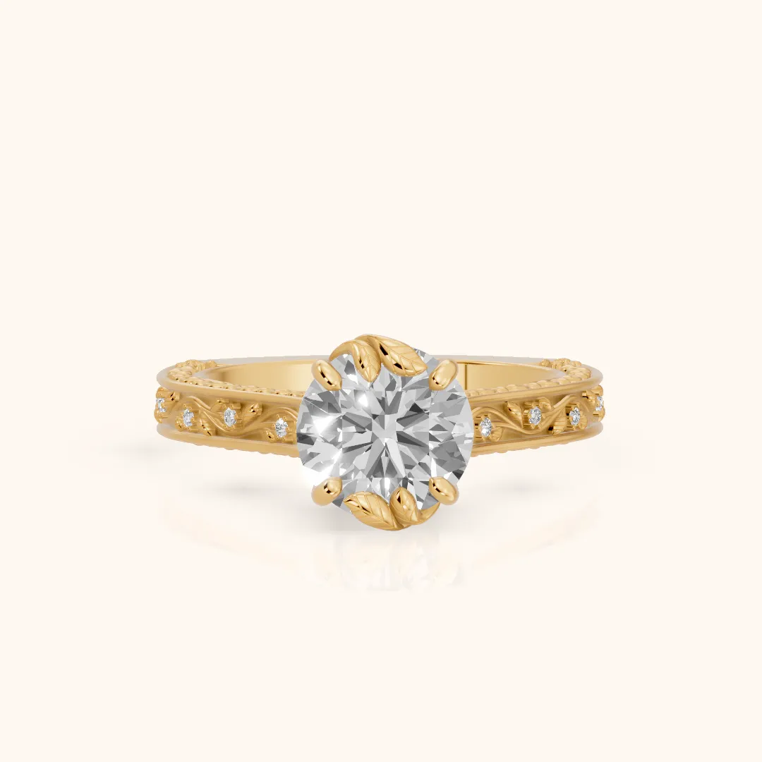 Laguna Vintage Vine Round Diamond Engagement Ring in Yellow Gold — view 2