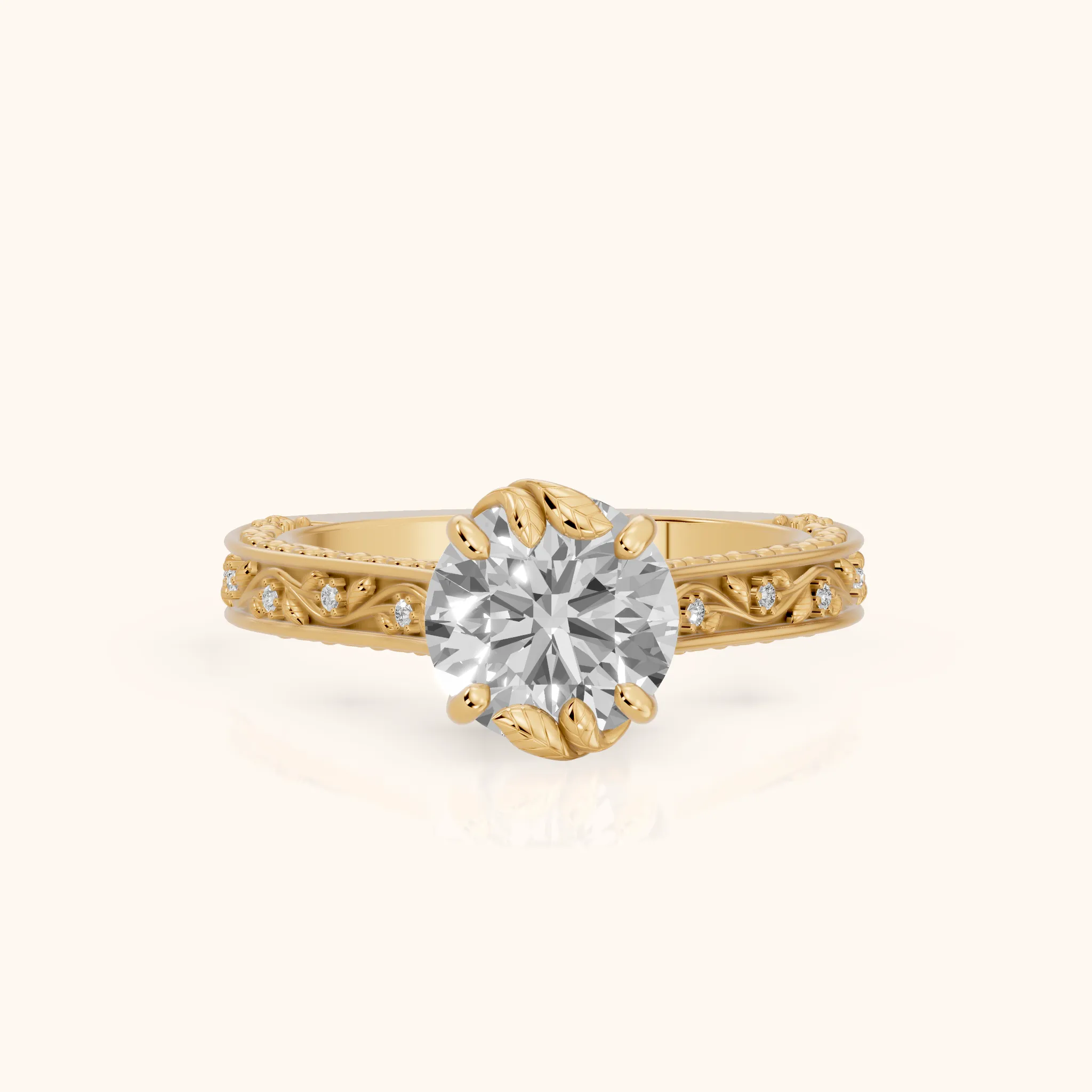 Laguna Vintage Vine Round Diamond Engagement Ring in Yellow Gold — view 1