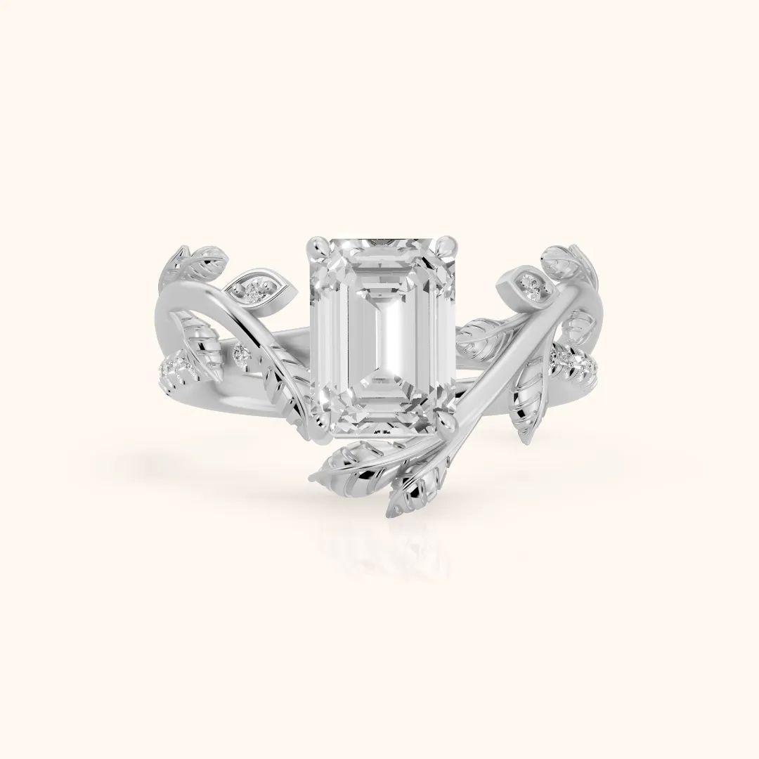 Solana Vine Bypass Emerald Diamond Engagement Ring in White Gold — view 2