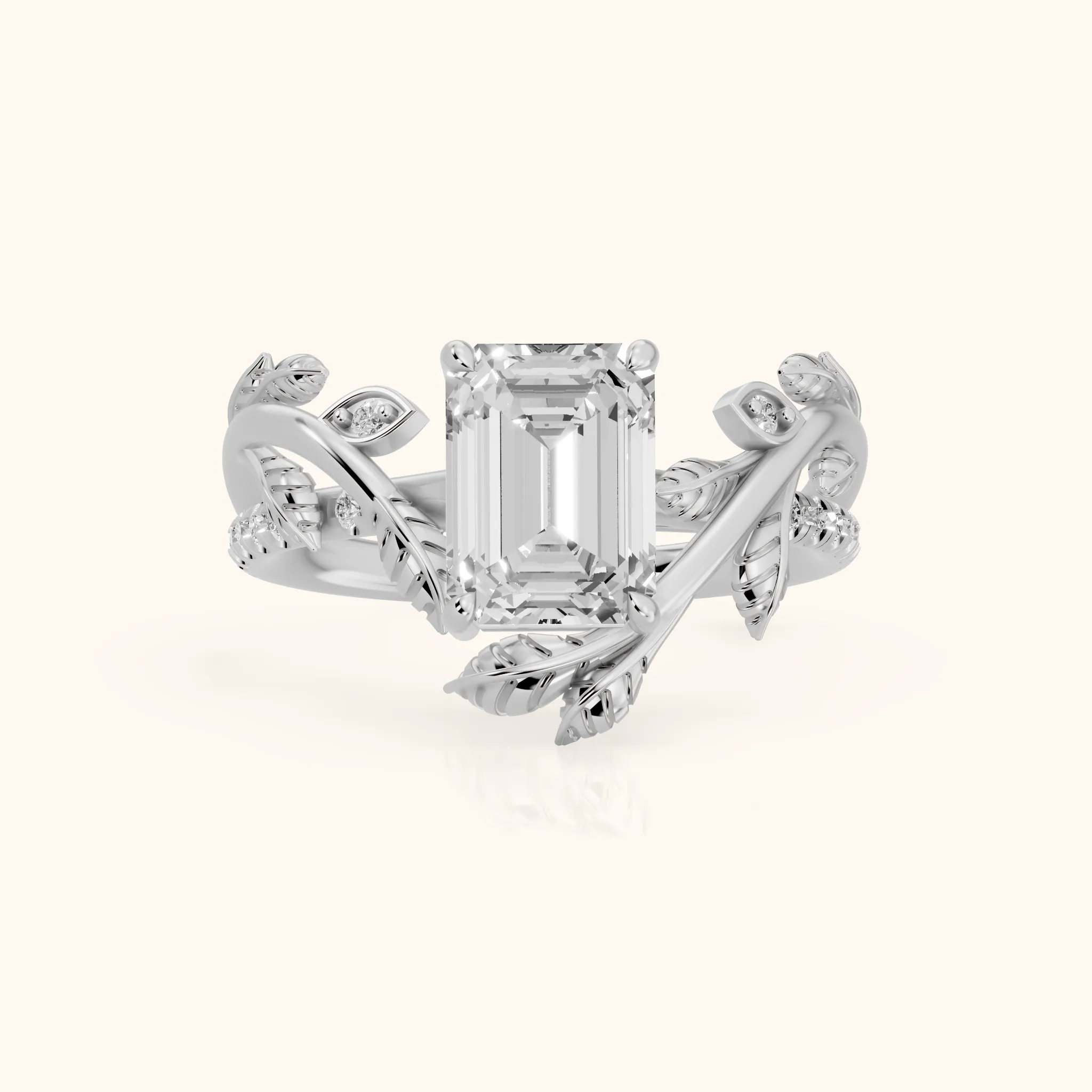 Solana Vine Bypass Emerald Diamond Engagement Ring in White Gold — view 1
