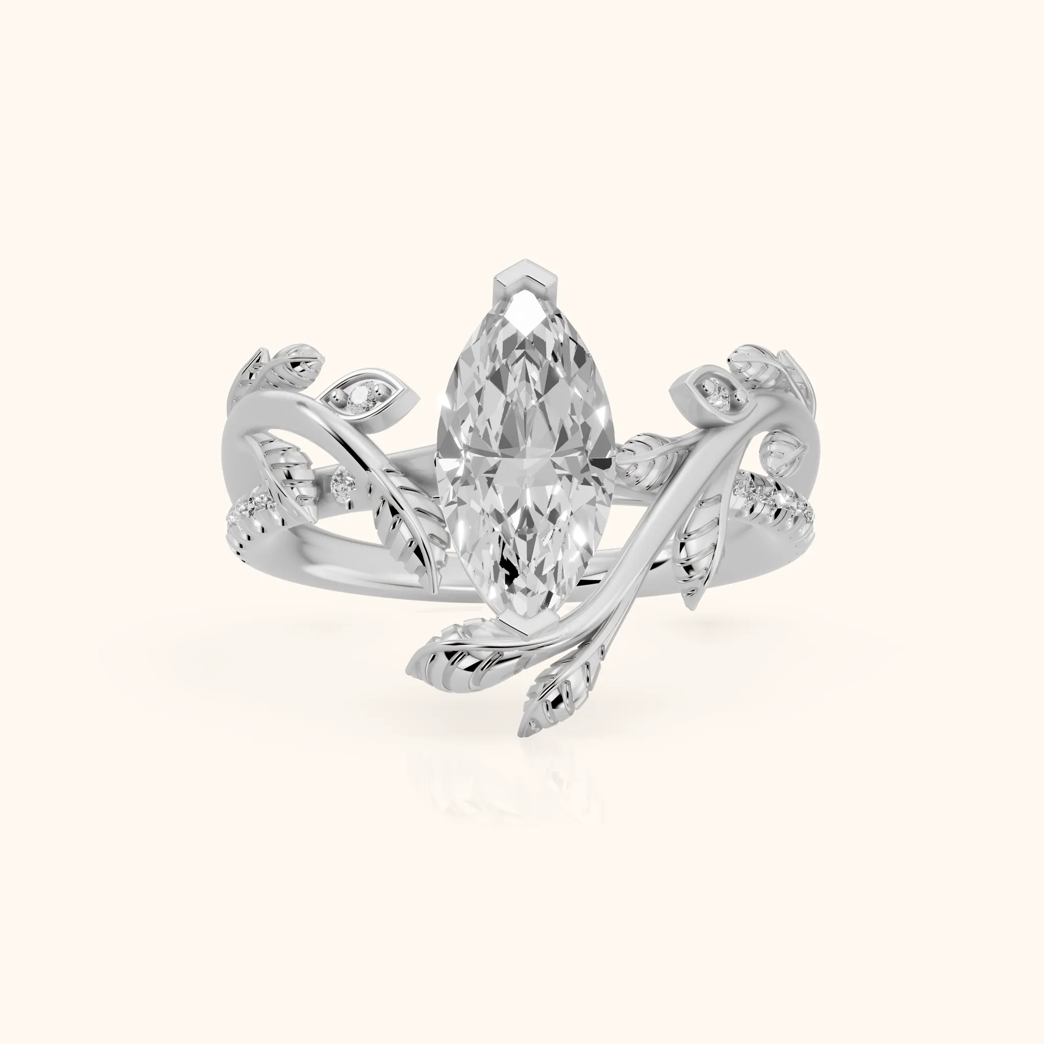 Solana Vine Bypass Marquise Diamond Engagement Ring in White Gold — view 1