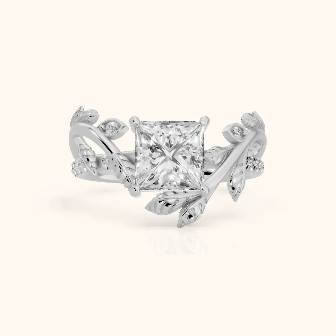 Solana Vine Bypass Princess Diamond Engagement Ring in Platinum — view 2