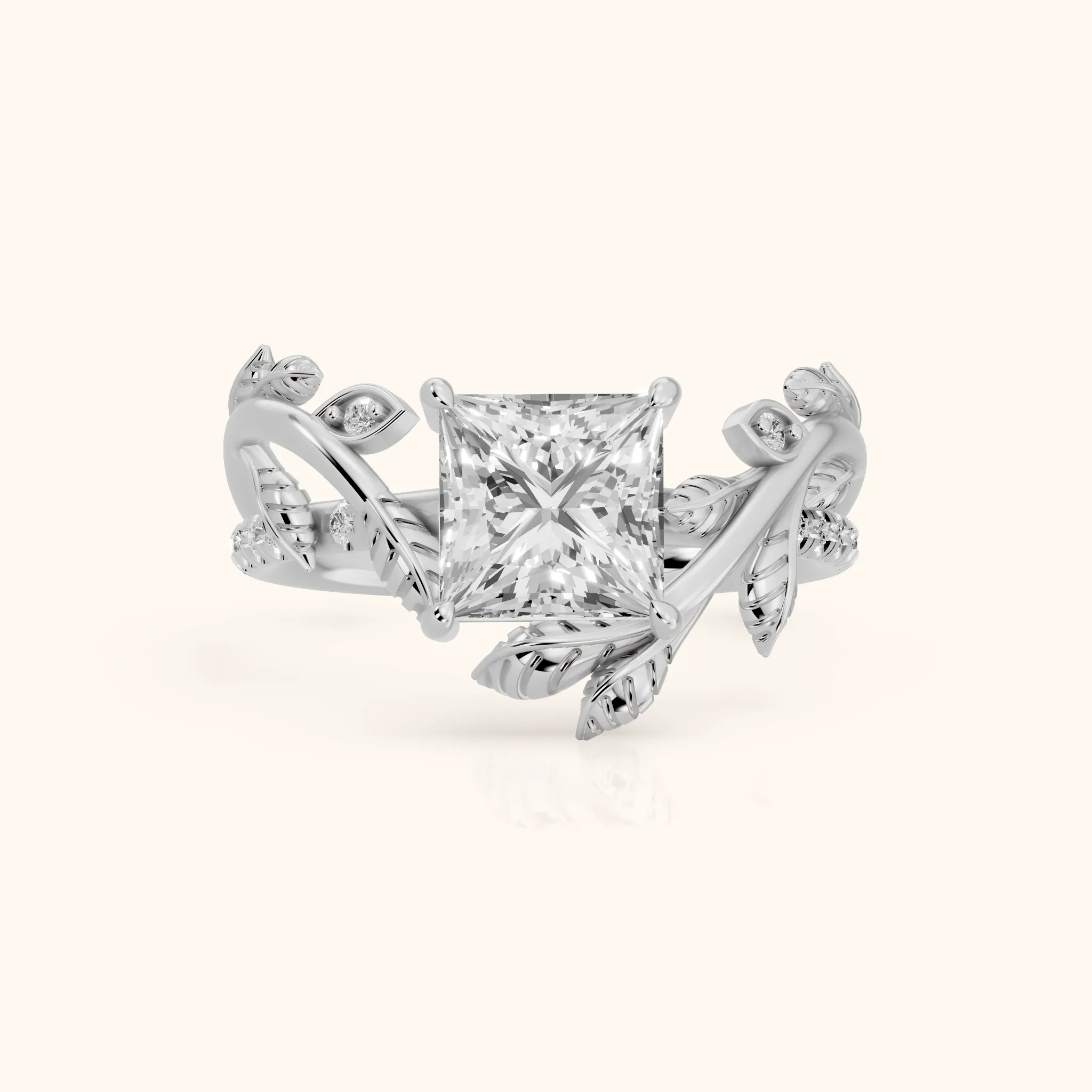 Solana Vine Bypass Princess Diamond Engagement Ring in Platinum — view 1