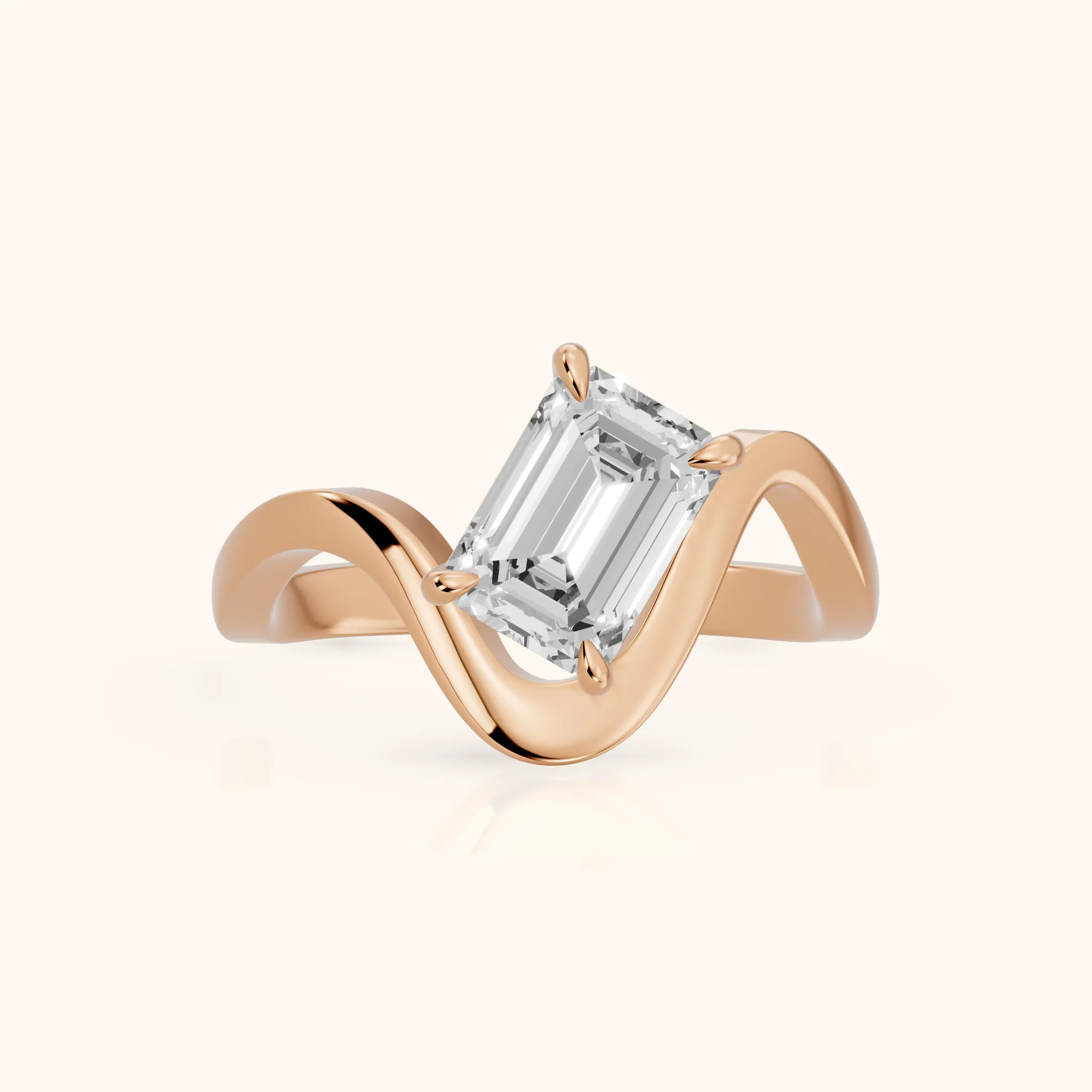 Empire Solitaire Bypass Emerald Diamond Engagement Ring in Rose Gold — view 1