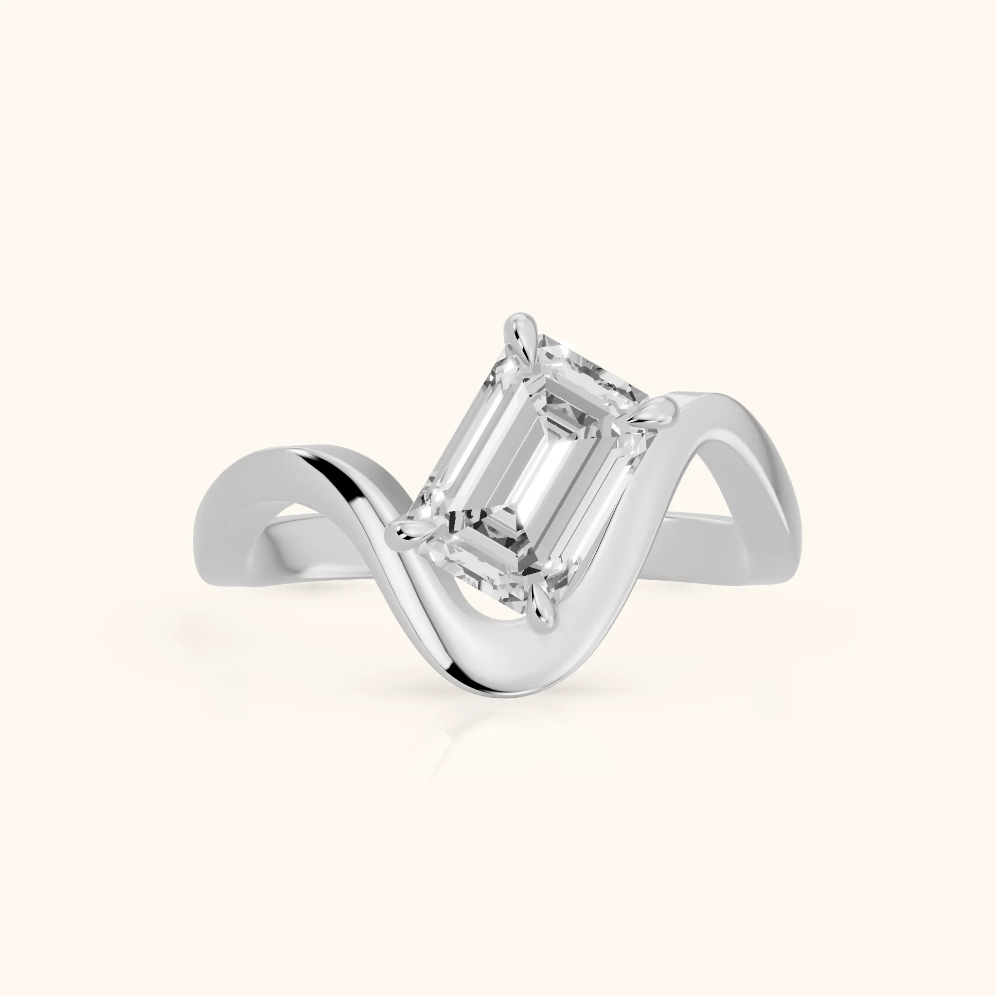 Empire Solitaire Bypass Emerald Diamond Engagement Ring in Silver — view 1