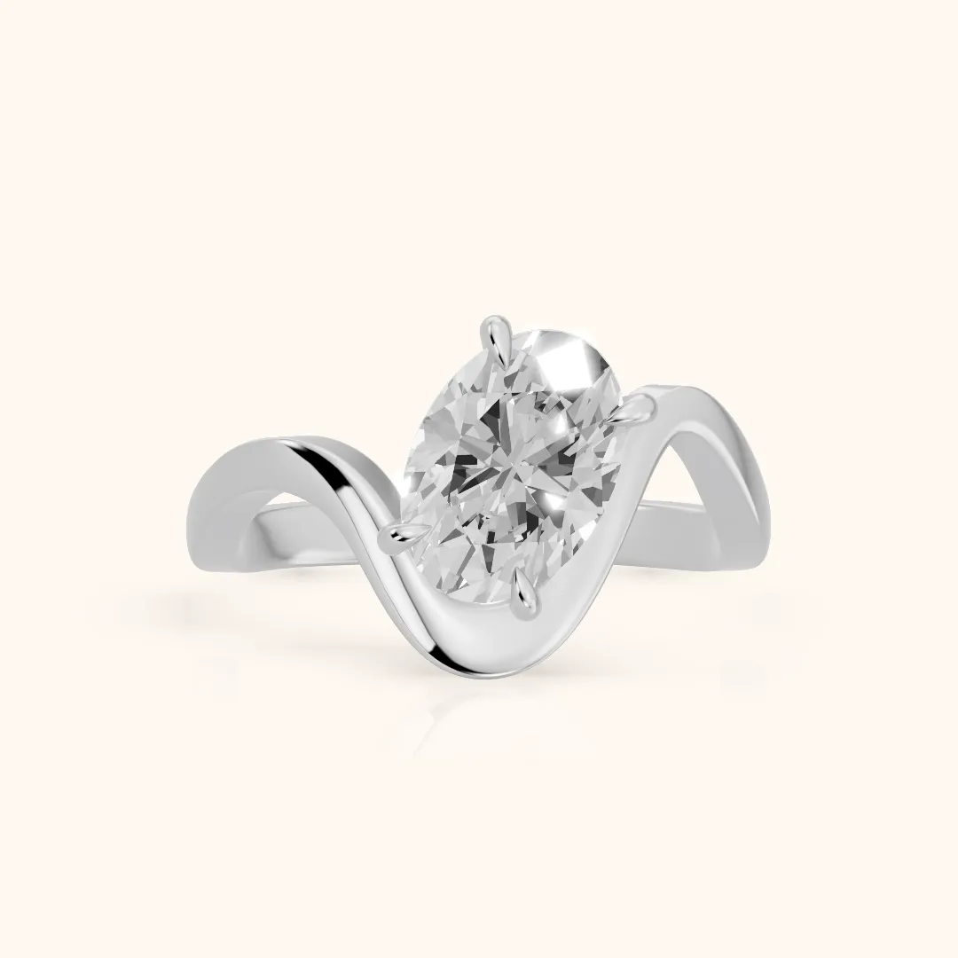 Empire Solitaire Bypass Oval Diamond Engagement Ring in Silver — view 2