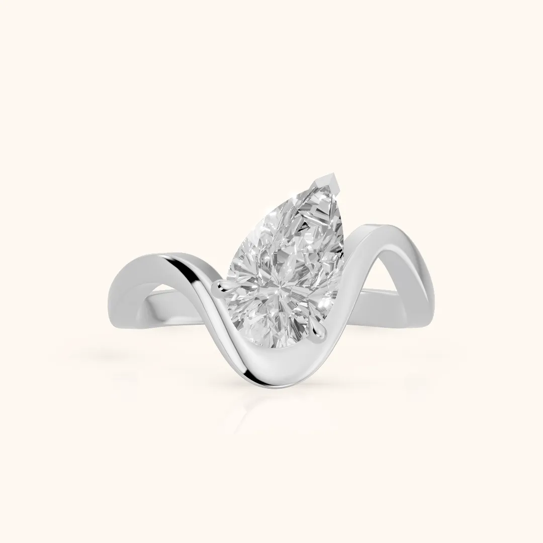 Empire Solitaire Bypass Pear Diamond Engagement Ring in Platinum — view 2