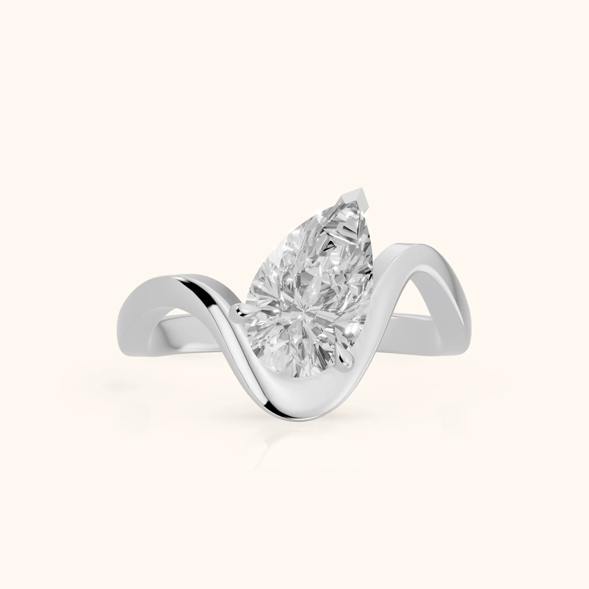 Empire Solitaire Bypass Pear Diamond Engagement Ring in Platinum — view 1