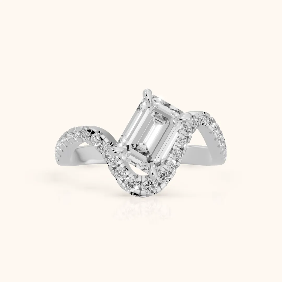 Cambria Bypass Pavé Emerald Diamond Engagement Ring in Platinum — view 2