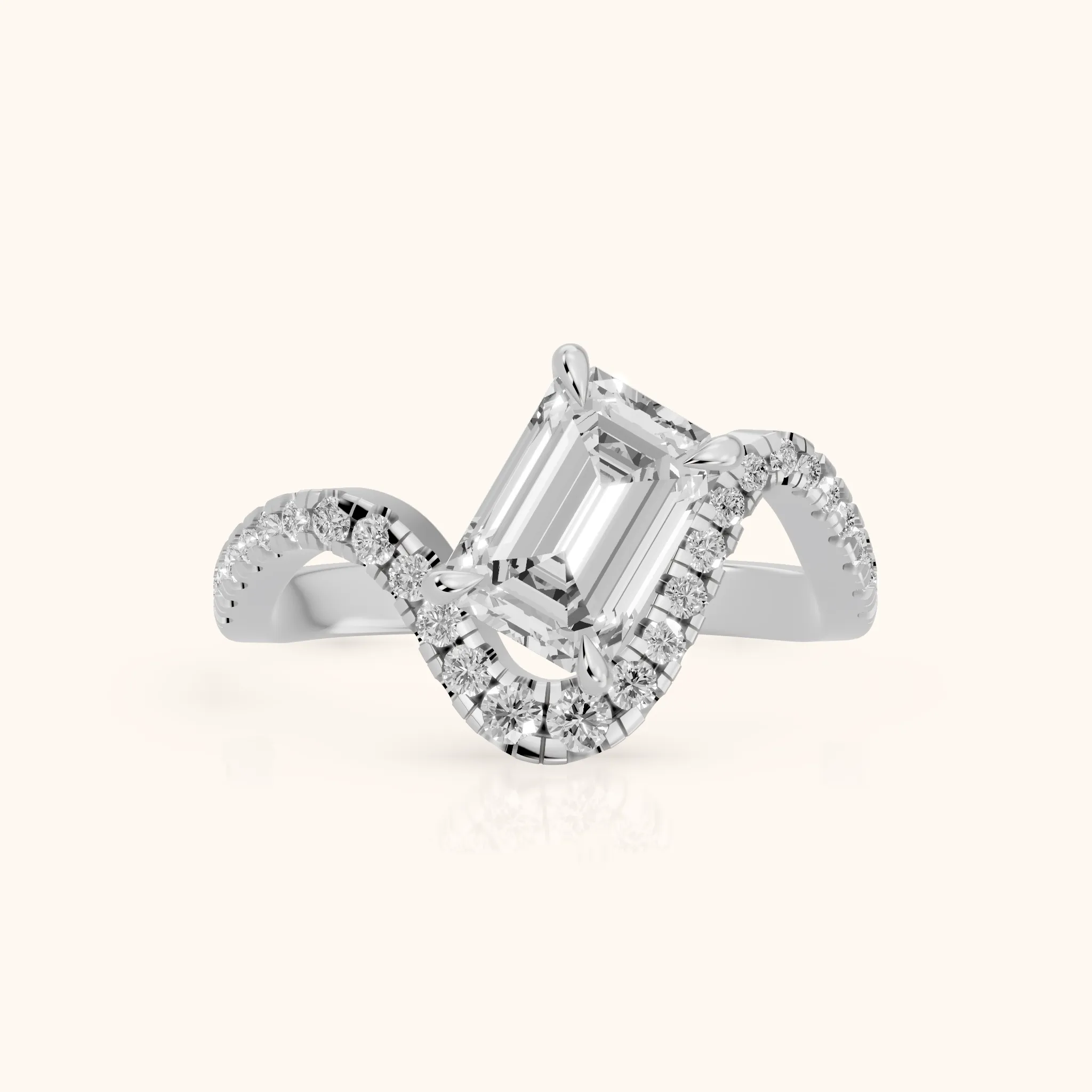 Cambria Bypass Pavé Emerald Diamond Engagement Ring in Platinum — view 1
