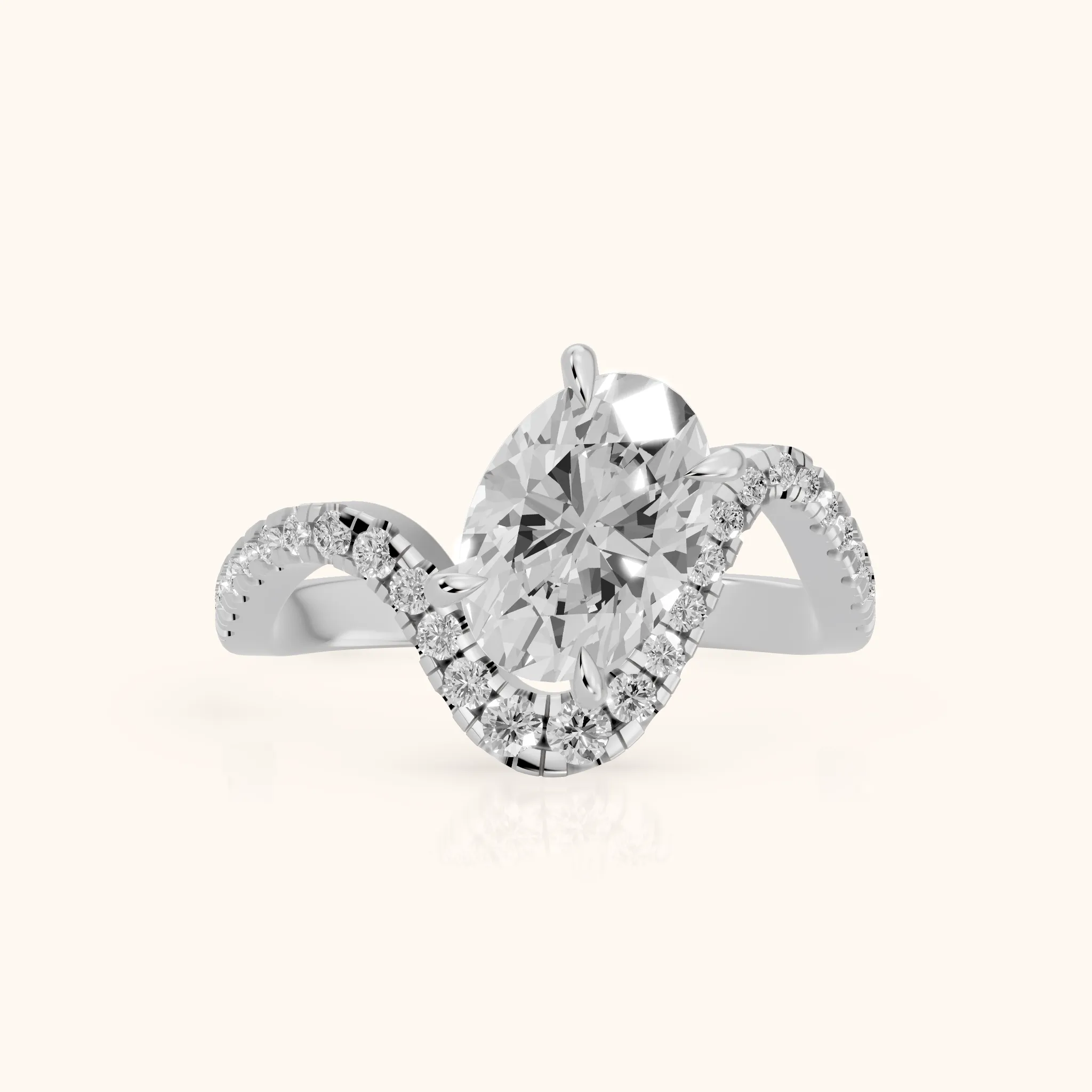 Cambria Bypass Pavé Oval Diamond Engagement Ring in Silver — view 1