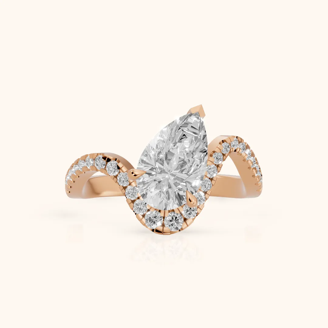 Cambria Bypass Pavé Pear Diamond Engagement Ring in Rose Gold — view 2