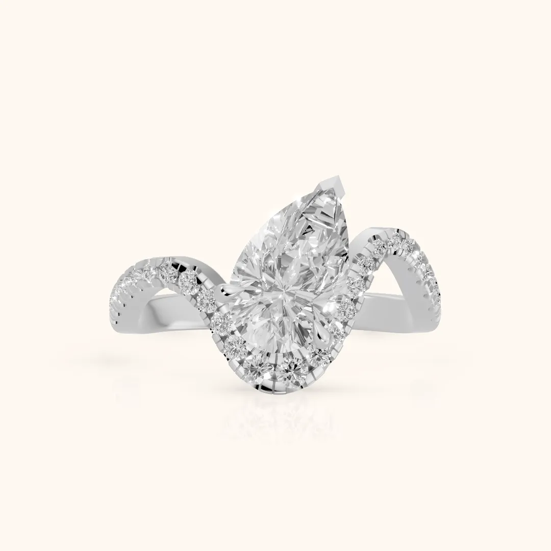 Cambria Bypass Pavé Pear Diamond Engagement Ring in Platinum — view 2