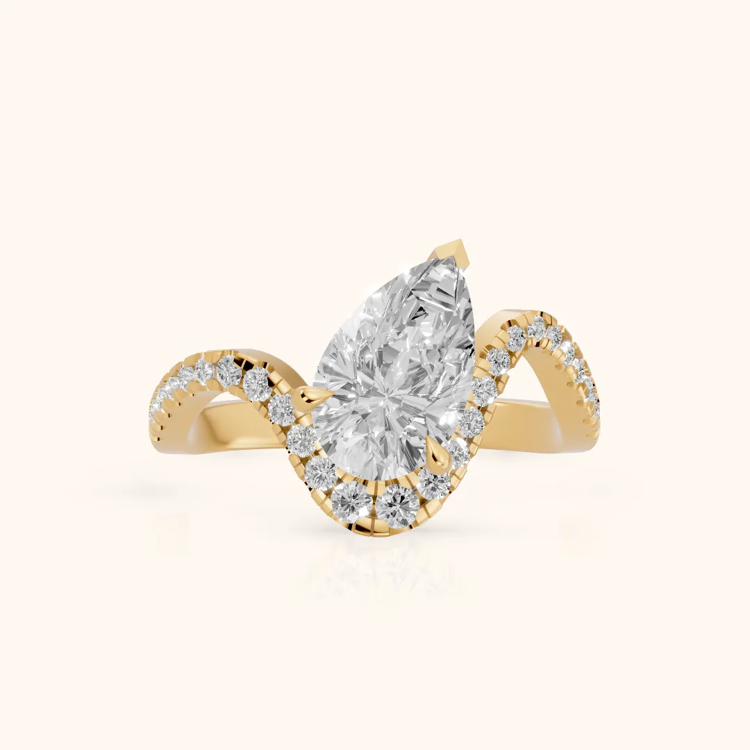 Cambria Bypass Pavé Pear Diamond Engagement Ring in Yellow Gold — view 2