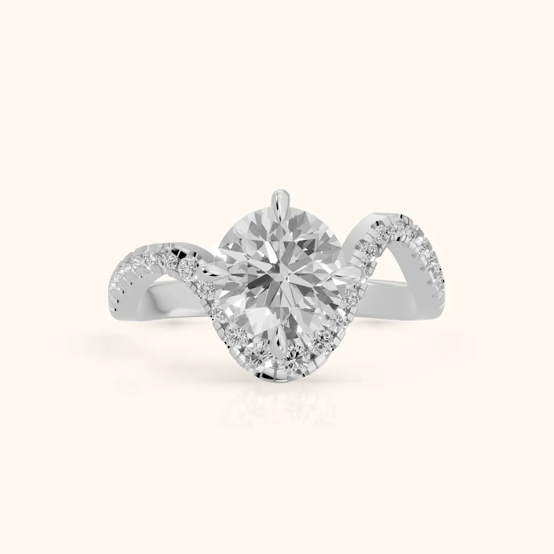 Cambria Bypass Pavé Round Diamond Engagement Ring in Platinum — view 2