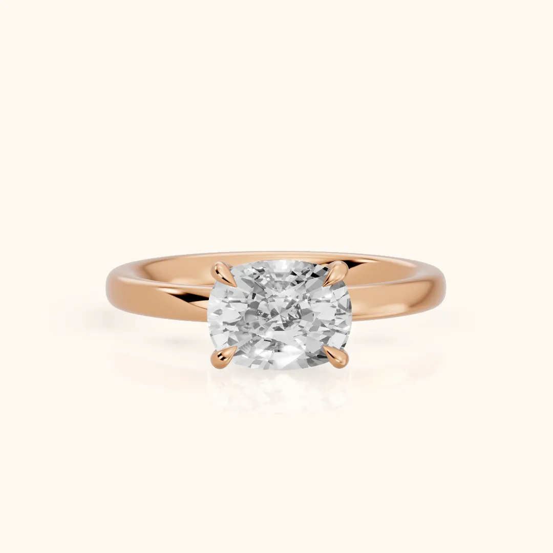 Solvang East-West Solitaire Cushion Diamond Engagement Ring in Rose Gold — view 2