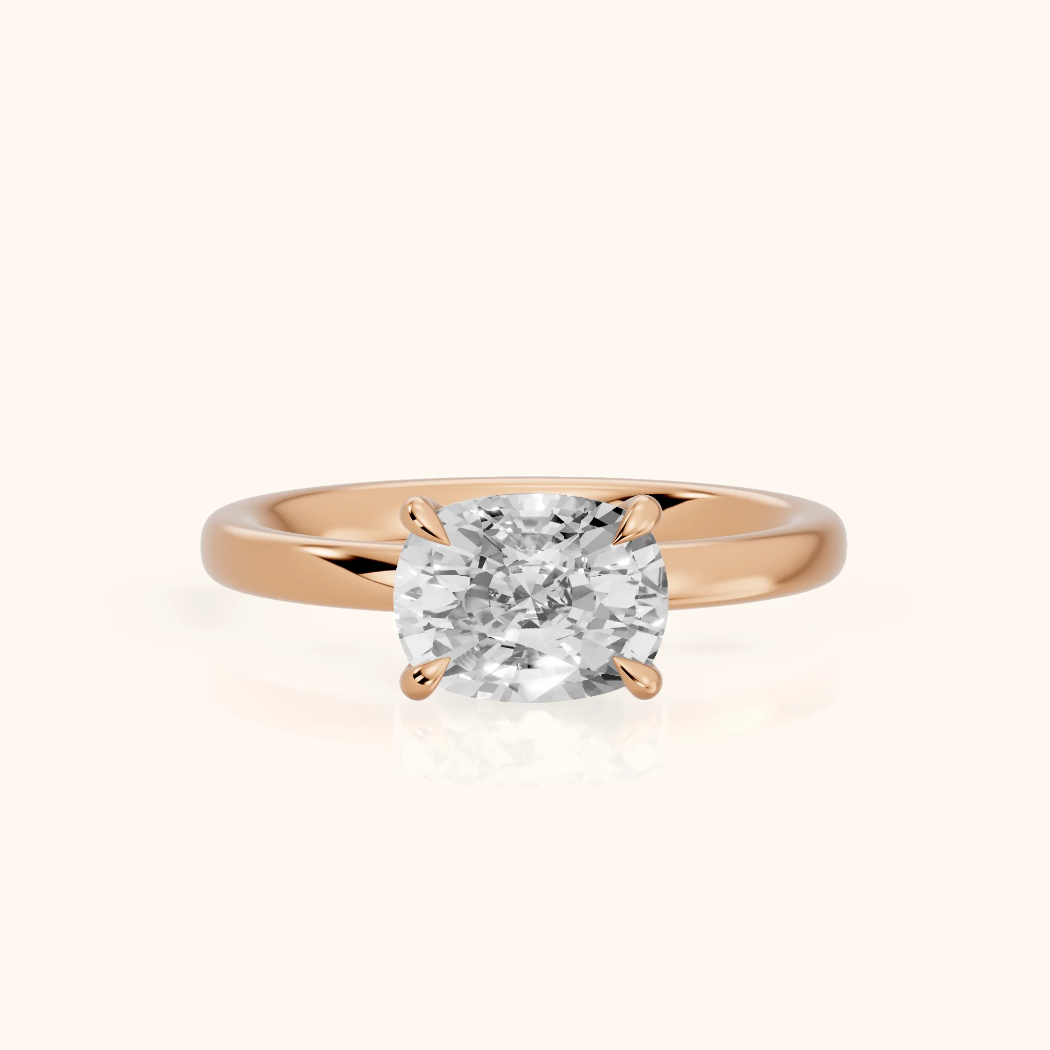 Solvang East-West Solitaire Cushion Diamond Engagement Ring in Rose Gold — view 1