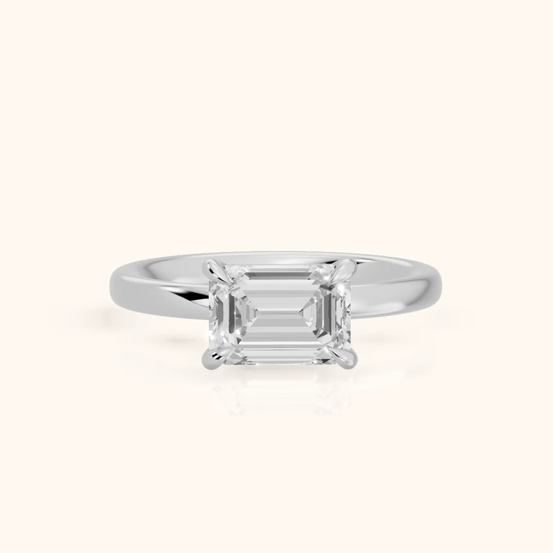 Solvang East-West Solitaire Emerald Diamond Engagement Ring in Platinum — view 2
