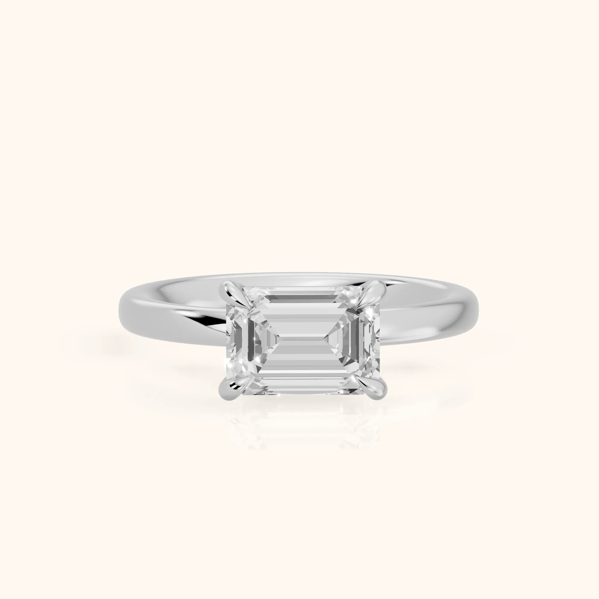 Solvang East-West Solitaire Emerald Diamond Engagement Ring in Platinum — view 1