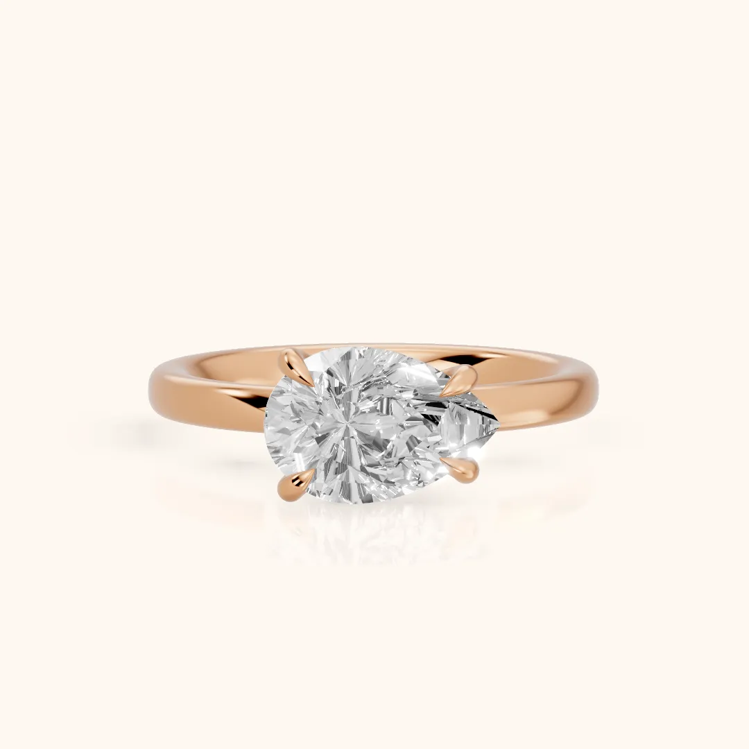 Solvang East-West Solitaire Pear Diamond Engagement Ring in Rose Gold — view 2