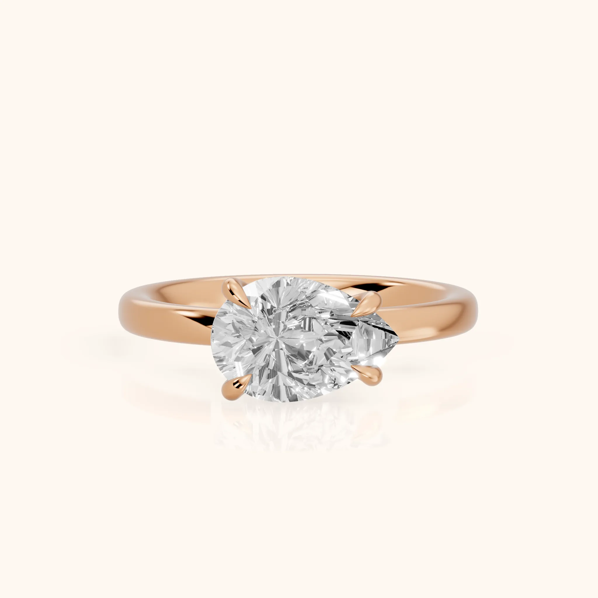 Solvang East-West Solitaire Pear Diamond Engagement Ring in Rose Gold — view 1
